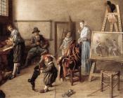 扬 米恩瑟 莫勒纳尔 : Painter in His Studio, Painting a Musical Company